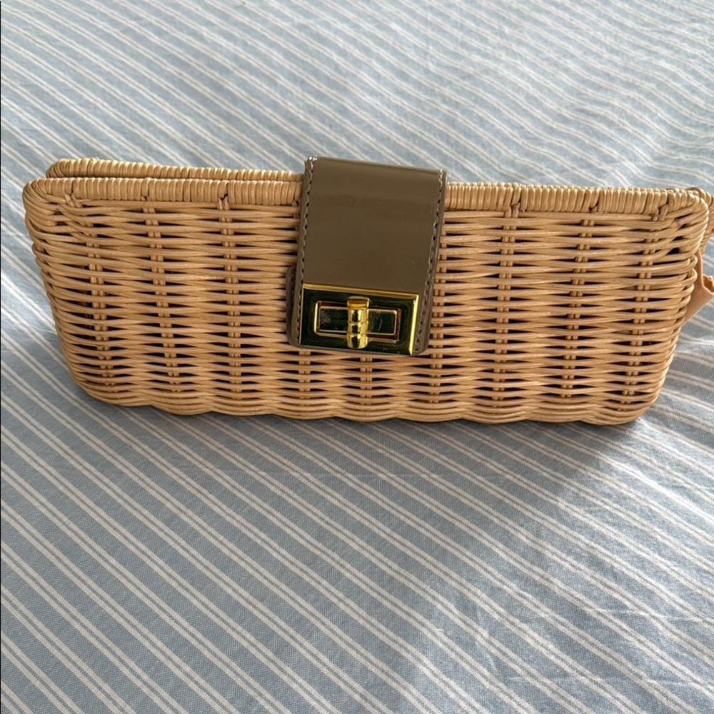J Crew Tan Wicker Clutch